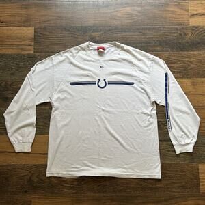 Vintage NFL Colts Long Sleeve T-Shirt White Blue Logo Men’s L Hole Flawed
